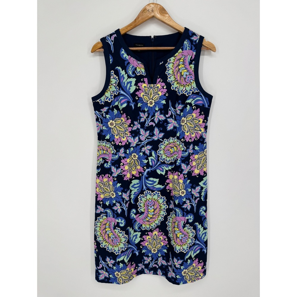 Talbots Paisley Floral Shift Dress Women 10 Sleeveless Cotton Resort Coastal